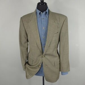 Vintage Hugo Boss Blazer Mens 44R Green Check Wool Sport Coat Jacket Classic 80s